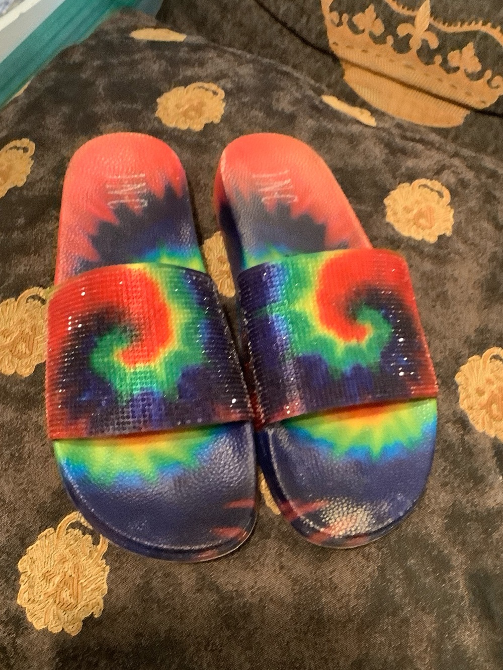INC International Concepts Rainbow Spiral Tie-Dye Slide Sandals Sz 10